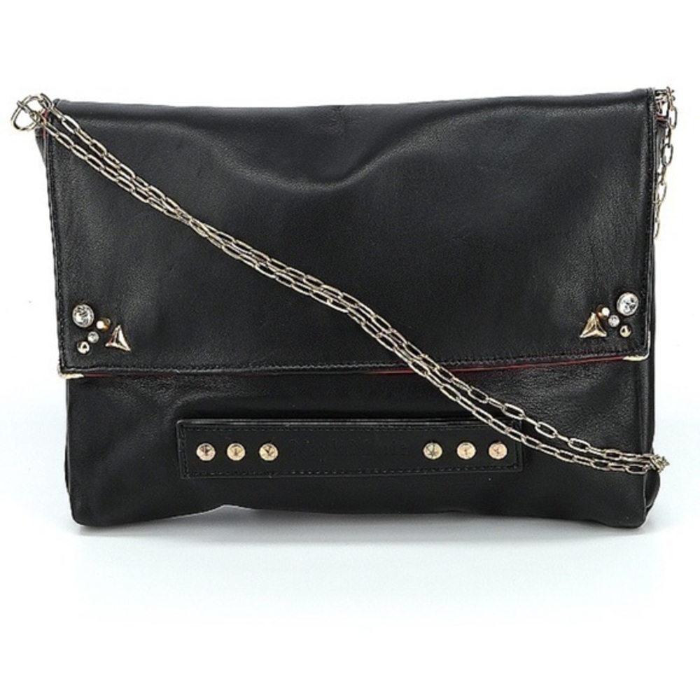 Very Rare NaylaMarie London Leather Handbag Black Red Cross-body Flat Gold Chain
